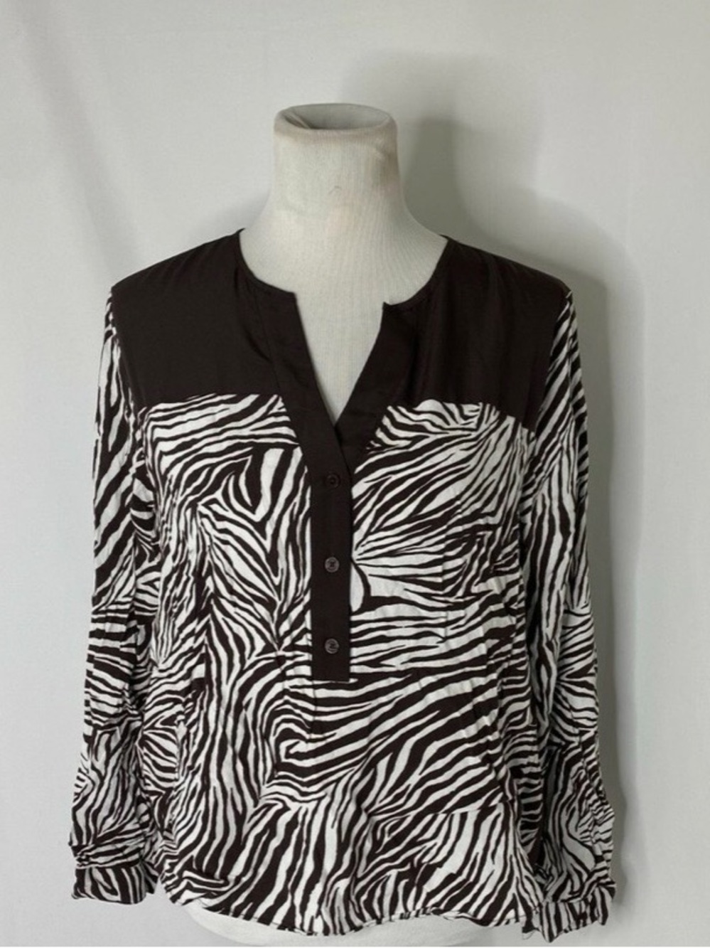 Michael Kors Black & White Zebra Print Button-Front Blouse, M